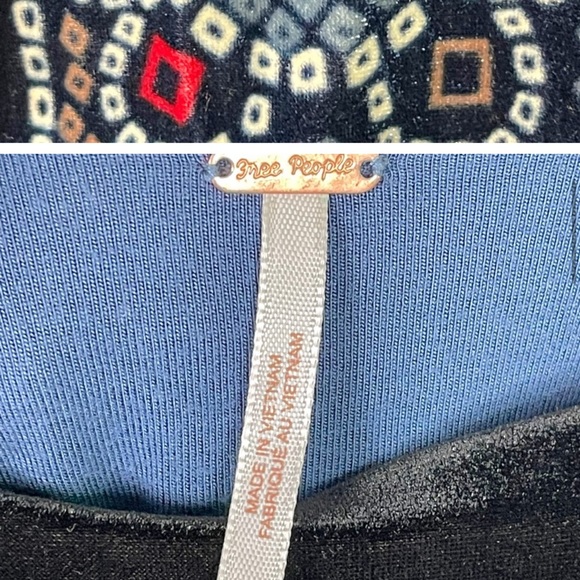 Free People Oh So Easy Babydoll Dress Blue Velvet XS Puff Sleeve Renaissance - Picture 7 of 7